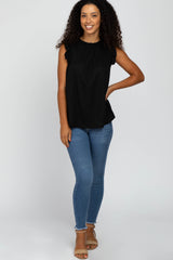 Black Ruffle Accent High Neck Top