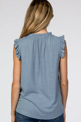 Blue Ruffle Accent High Neck Maternity Top