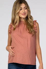 Rust Ruffle Accent High Neck Maternity Top