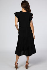 Black Tiered Ruffle Sleeve Midi Dress