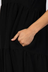 Black Tiered Ruffle Sleeve Midi Dress