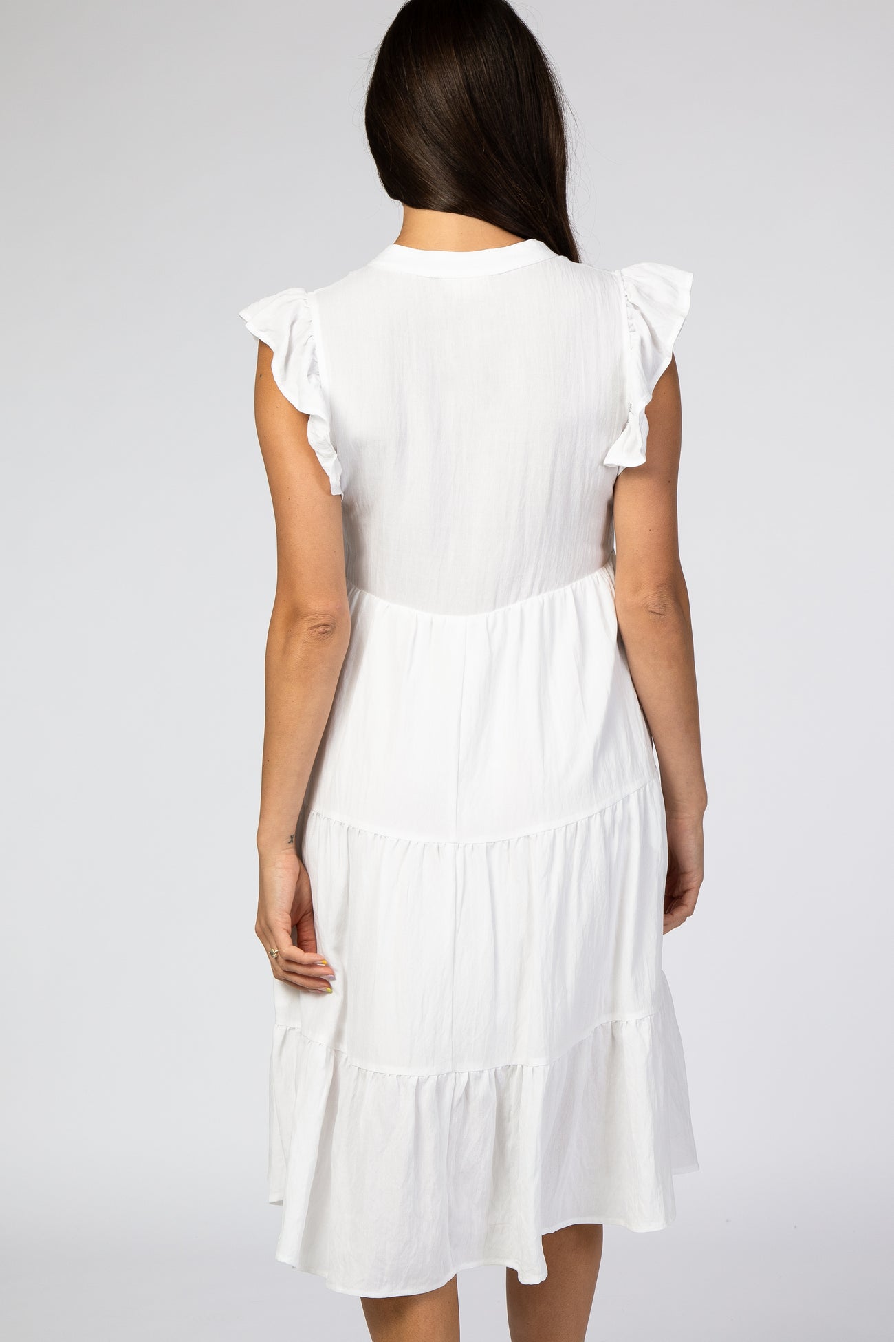 White Tiered Ruffle Sleeve Midi Dress– PinkBlush