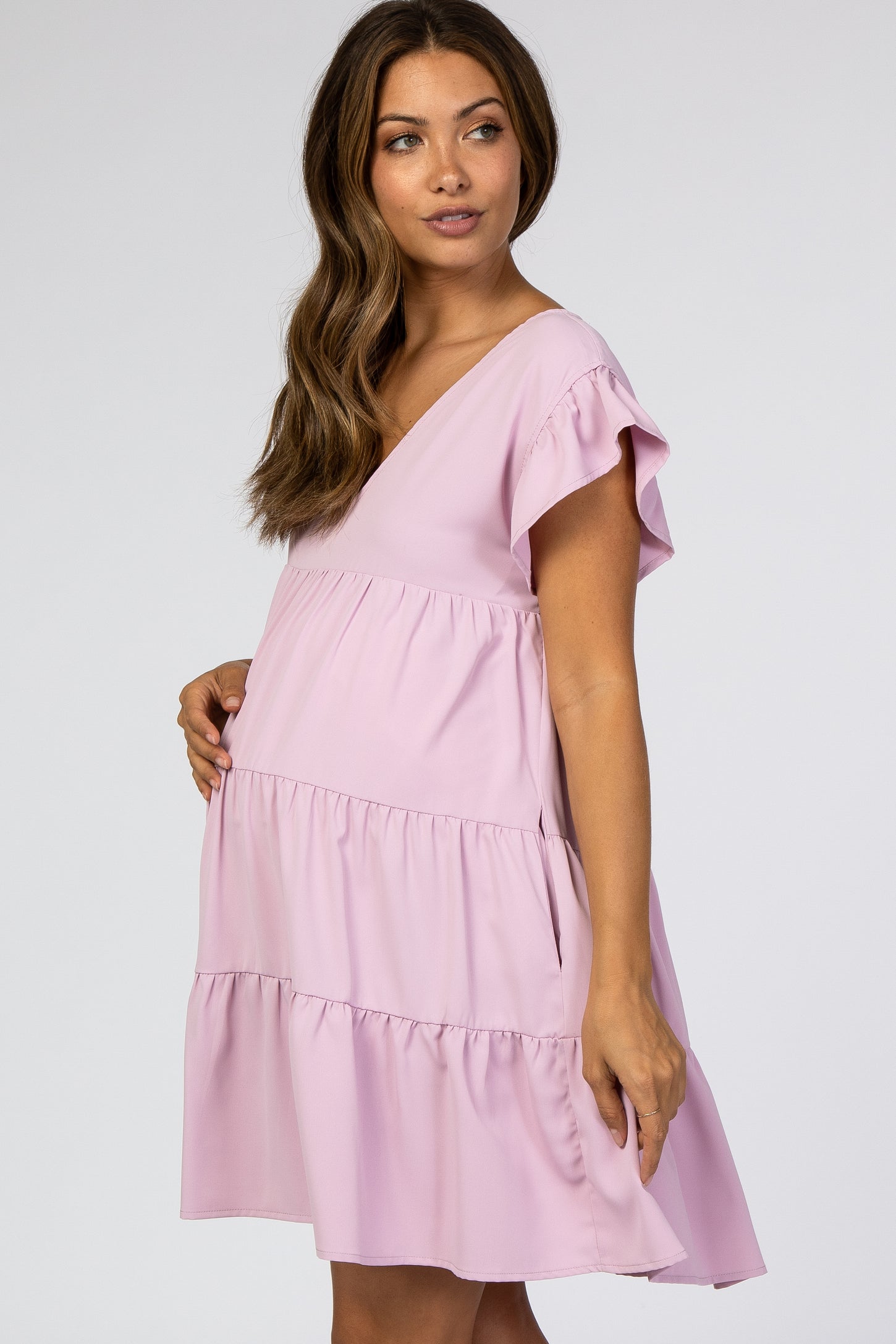 Light Pink Tiered Ruffle Maternity Dress