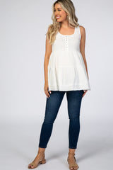 White Tiered Sleeveless Maternity Top