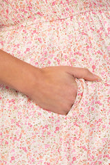 Pink Ditsy Floral Smocked Maternity Midi Dress