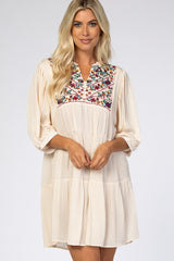 Cream Button Up Embroidered Front Dress