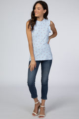 Blue Floral Ribbed Sleeveless Top
