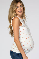 White Floral Ribbed Maternity Sleeveless Top