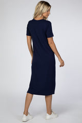 Navy Blue Side Slit Midi Dress