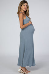 Blue Square Neck Maternity Maxi Dress