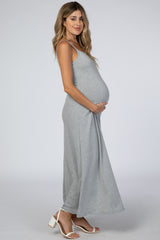 Heather Grey Square Neck Maternity Maxi Dress
