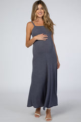 Navy Blue Square Neck Maternity Maxi Dress