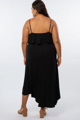 Black Ruffle Top Hi-Low Plus Size Midi Dress