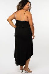 Black Ruffle Top Hi-Low Maternity Plus Size Midi Dress
