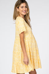 Yellow Floral Ruffle Tiered Button Front Maternity Dress