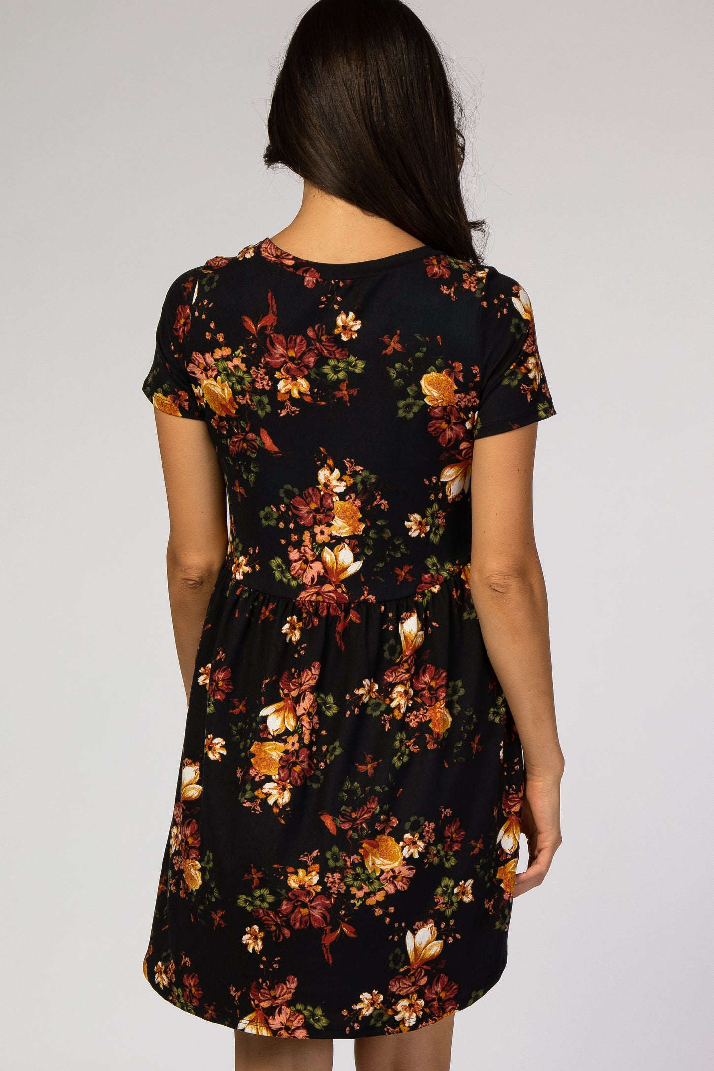 Black Floral Short Sleeve Dress