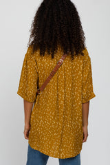 Mustard Printed Button Up Collared Blouse