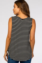 Black Striped Sleeveless Tie Front Maternity Top