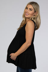 Black Tiered Sleeveless Maternity Top