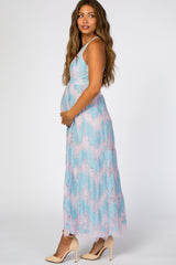 Light Blue Lace Inset Cross Back Maternity Maxi Dress