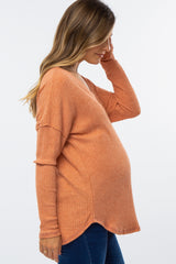 Rust Waffle Knit Long Sleeve Maternity Top