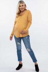 Mustard Waffle Knit Long Sleeve Maternity Top