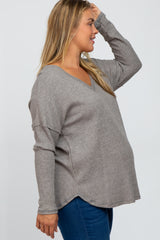 Heather Grey Waffle Knit Long Sleeve Maternity Plus Top