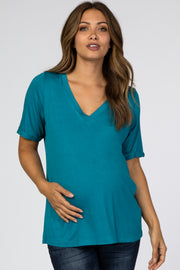 Teal V-Neck Maternity T-Shirt Top