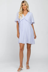 Lavender Ruffle V-Neck Babydoll Maternity Dress