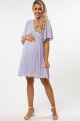 Lavender Ruffle V-Neck Babydoll Maternity Dress