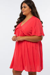 Coral Ruffle Accent Plus Dress