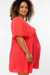 Coral Ruffle Accent Maternity Plus Dress
