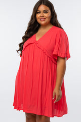 Coral Ruffle Accent Plus Dress