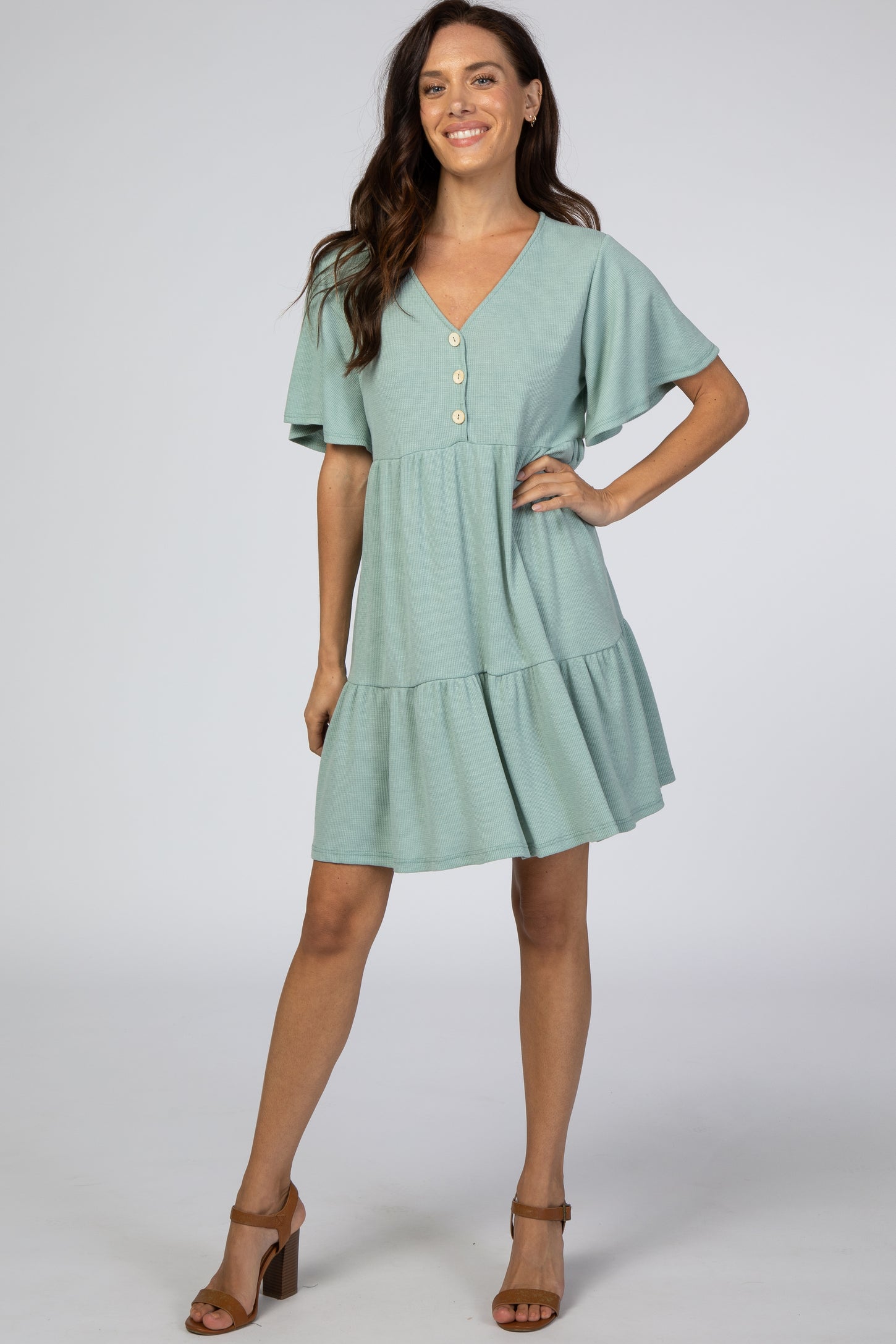 Mint Green Button Front Tiered Dress