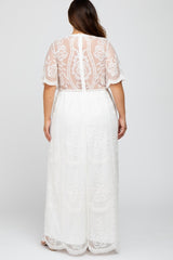 White Lace Mesh Overlay Plus Maxi Dress