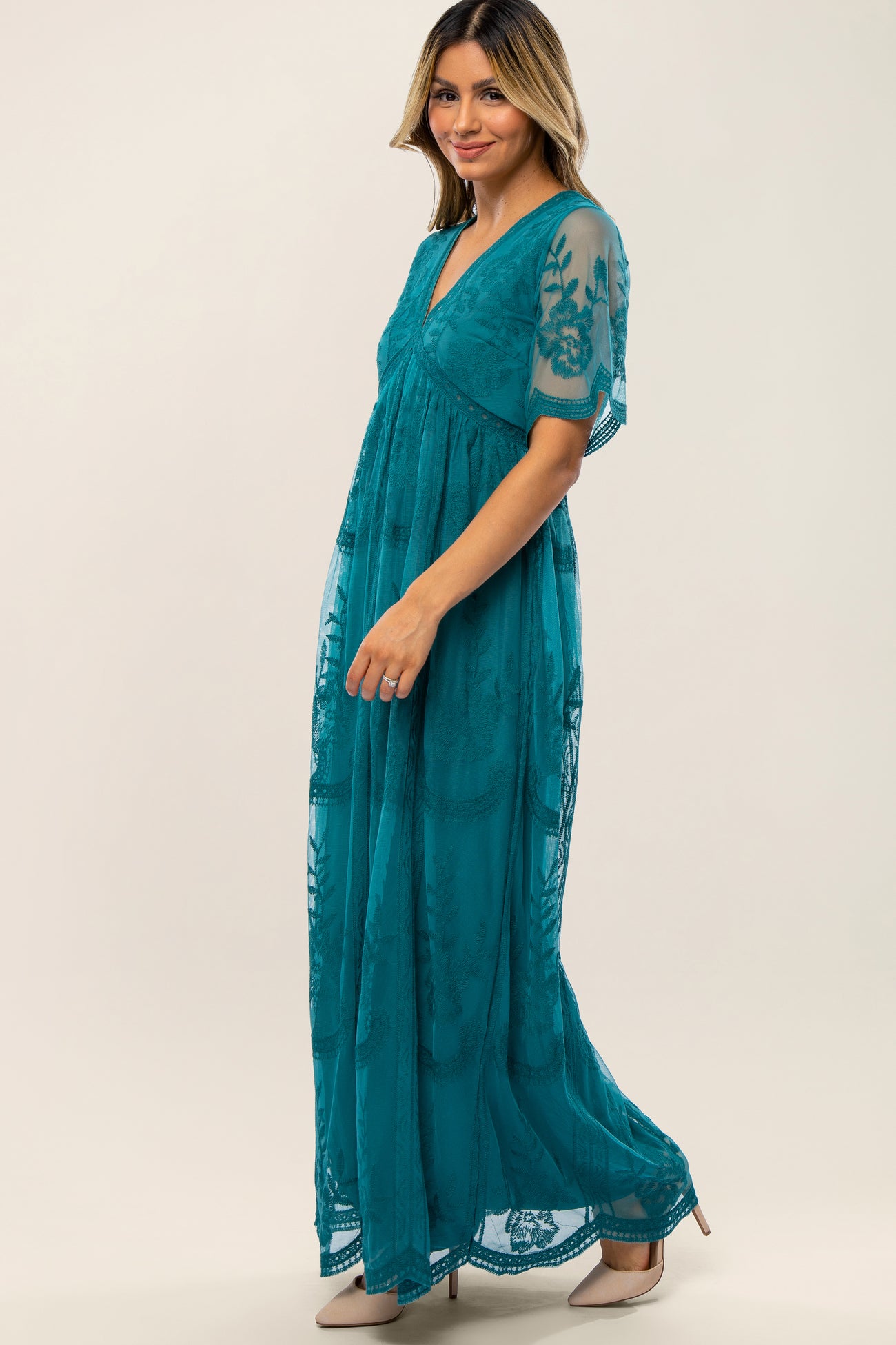 Teal Lace Mesh Overlay Maxi Dress Teal Lace Mesh Overlay Maxi Dress