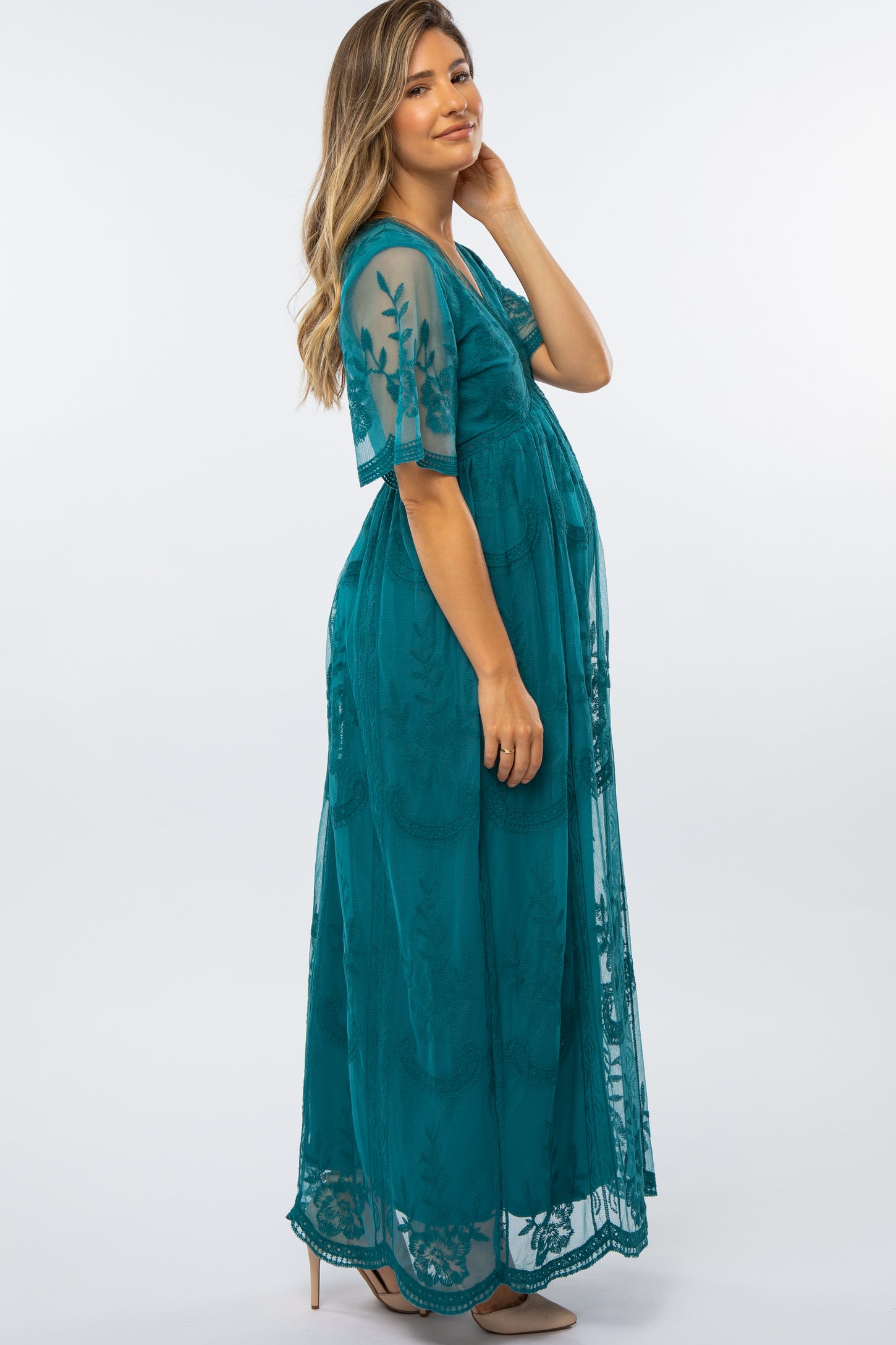 lace mesh overlay maternity dress PinkBlush White Lace Overlay Maternity Maxi Dress