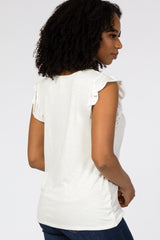 Ivory Lace Inset Ruffle Accent Top