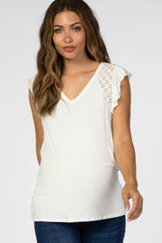 Ivory Lace Inset Ruffle Accent Maternity Top