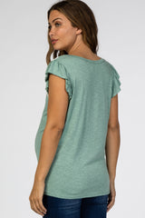 Light Olive Lace Inset Ruffle Accent Maternity Top