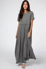 Charcoal Ruffled Waist Maternity Maxi Dress