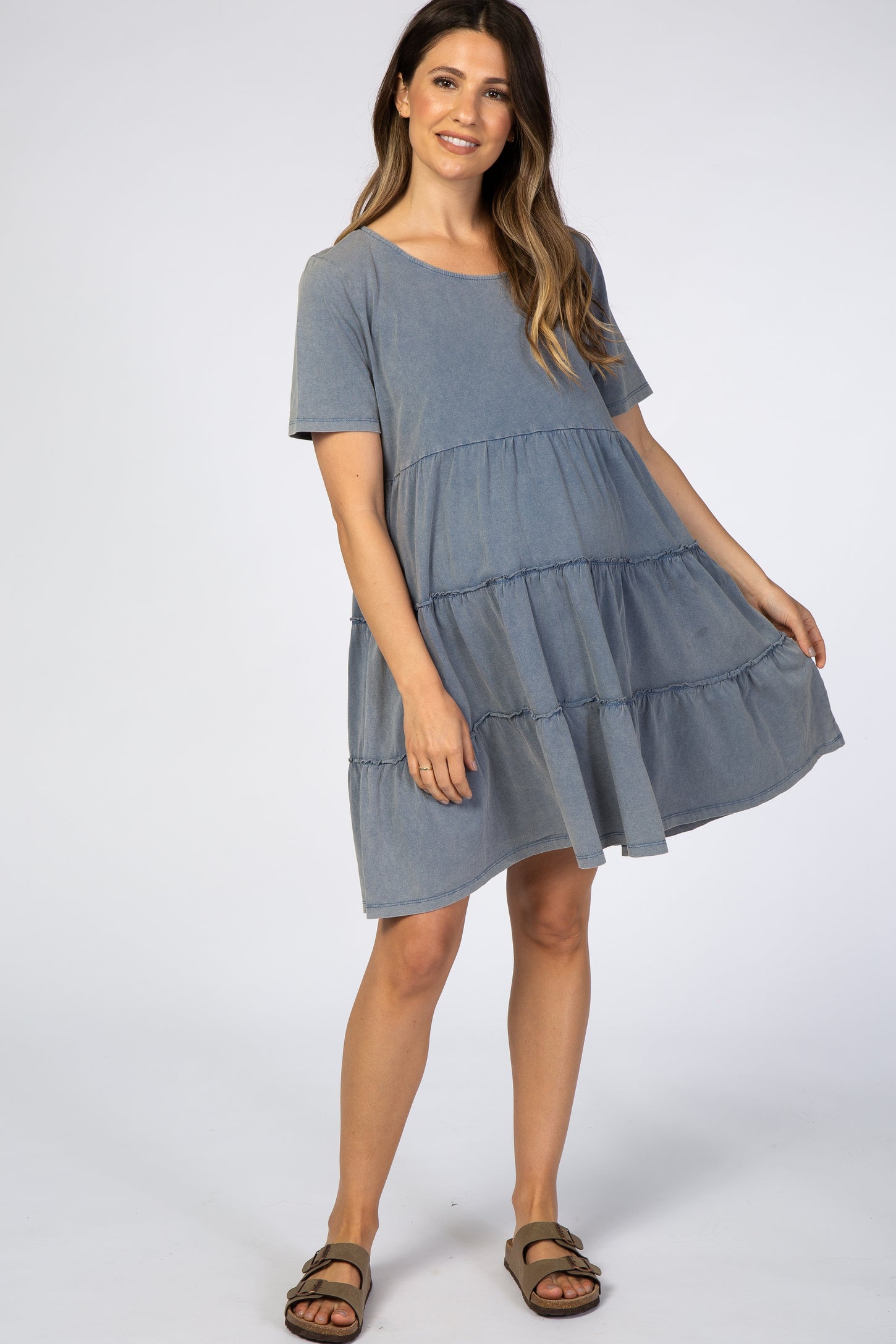 Blue Tiered Maternity Mini Dress – PinkBlush