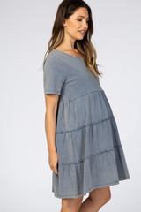 Blue Tiered Maternity Mini Dress