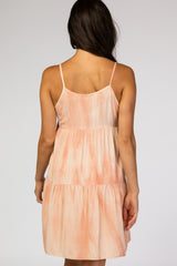 Peach Tie Dye Tiered Mini Dress