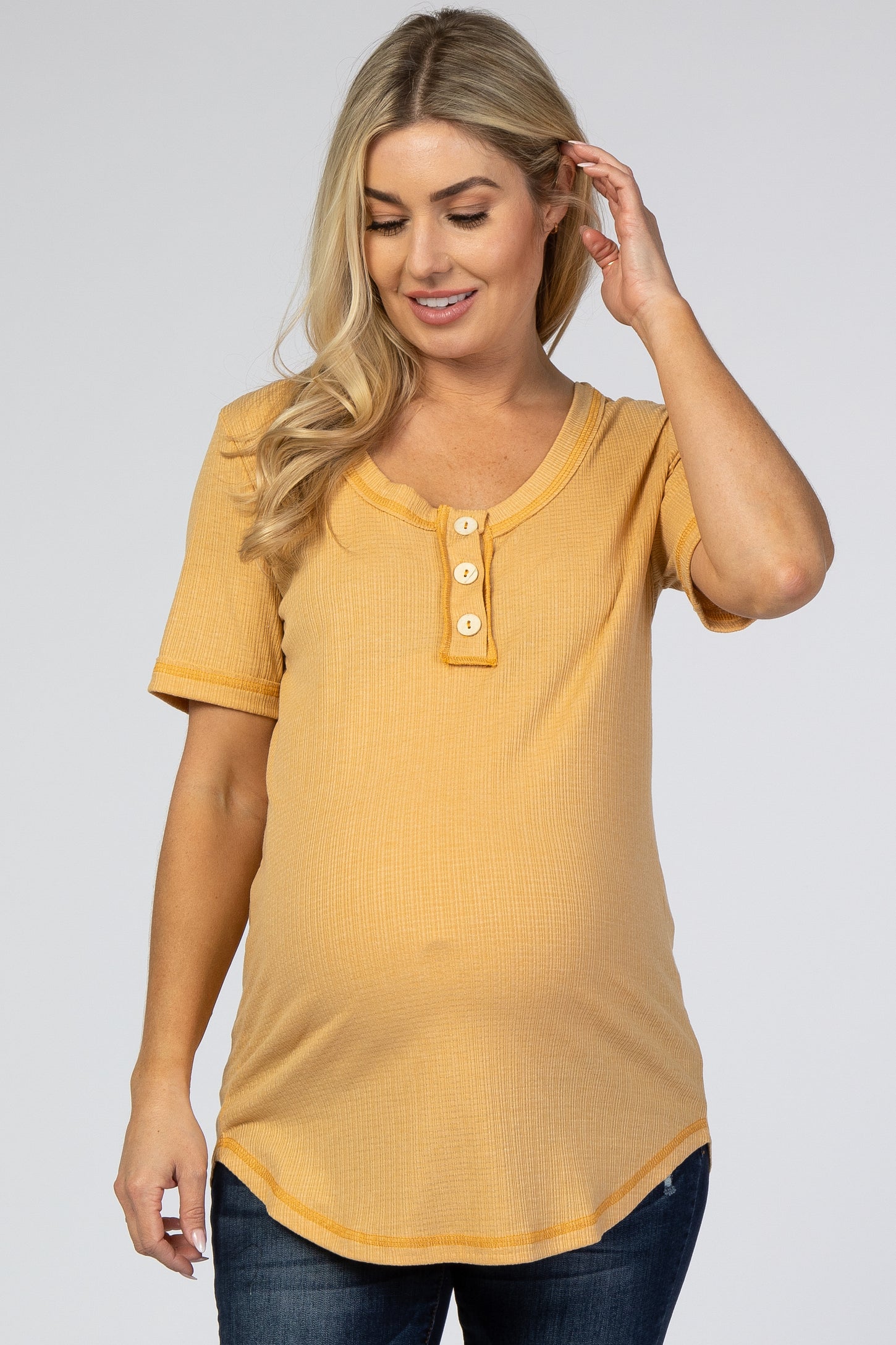 Yellow Button Front Maternity T Shirt