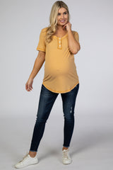 Yellow Button Front Maternity T Shirt