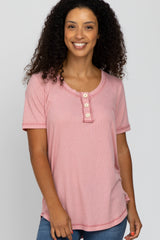 Pink Button Front Maternity T Shirt