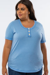 Light Blue Button Front Maternity Plus T Shirt