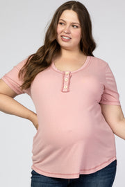 Pink Button Front Maternity Plus T Shirt
