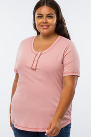 Pink Button Front Plus T Shirt